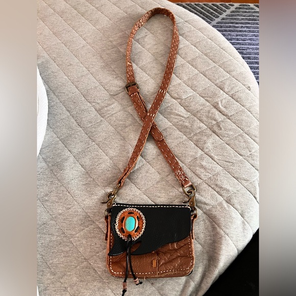 ATLAS GOODS Handmade Brown Leather Crossbody Southwest w Turquoise Purse Bag - Picture 5 of 11